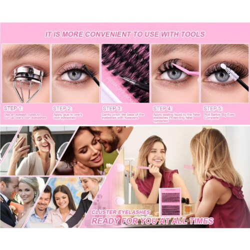 240pcs D Curl False Eyelash Clusters, 10-16mm, DIY Extension Set 2