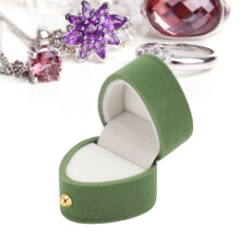 Heart Shape Ring Box Small Flannel Case for Proposal Engagement Wedding Green