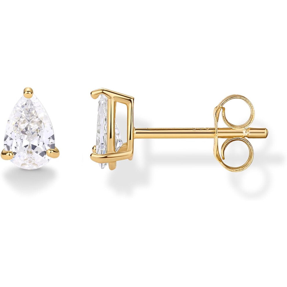 (Yellow Gold, Pear 4x6mm) Classic Elegant 14K Gold Plated 925 Sterling Silver Cubic Zirconia Stud Earrings for Women - Simulated Diamond CZ Earrings-image-OPC-PTYW2M2-NEW