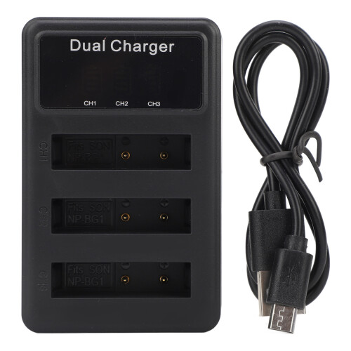3 Pack Micro USB Battery Charger for NP BG1 Digital Camera with LCD Display 1