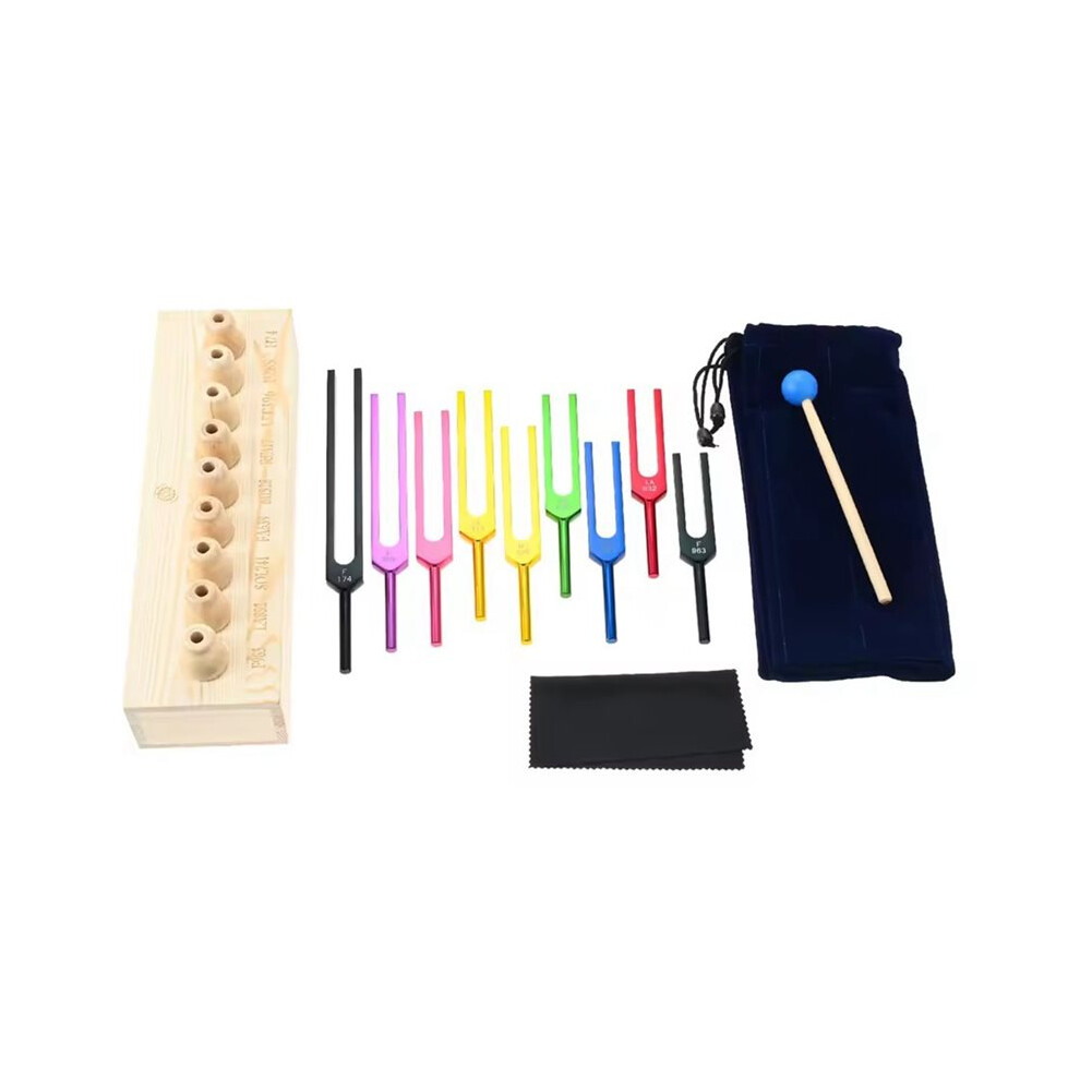 Tauoh 9 Tuning Forks Set 174-963Hz For Healing, Meditation, And Therapy Colorful
