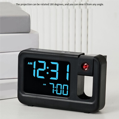 Digital Multifunctional Projector Alarm Clock Simple LCD Electronic Clock Bedside Alarm Table Mute Alarm Clock Black 2