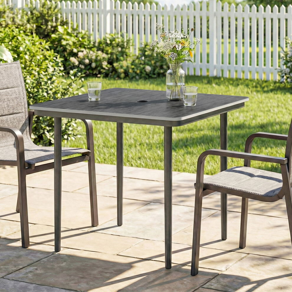 Outsunny Garden Dining Table, Outdoor Table With Umbrella Hole, Dark Grey