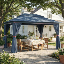Outsunny 3 x 4 m Outdoor Garden Gazebo with UPF50+ Double Roof, Dark Blue