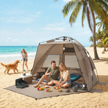 Outsunny Pop Up Beach Tent for 2-3 Person with Carry Bag, UPF15+, Brown