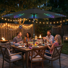 Outsunny 3 m Garden Parasol Umbrella with LED Lights, Patio Umbrella Grey