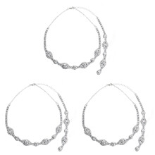 3Pcs Girls Pendant Necklace Silver Crystal Back Chain for Wedding