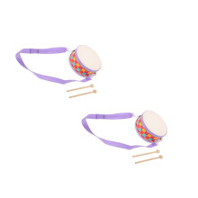 2Pcs Kids Hand Drum Toy Multi-Color Wooden Percussion Instrument Set