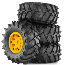 4pcs 128mm 1/10- Beadlock Wheel Rim Rubber Tire Set for 1/10 RC Crawler Car TRX4 D90 D110 Axial SCX10 Yellow