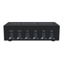 4 in 2 Out Audio Mixer Splitter, Stereo High Fidelity with Op Amp, Volume Adjustment, No Switching US PLUG