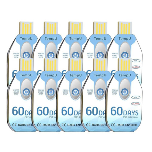 Temperature Data Logger USB Disposable PDF Temp Recorder Thermometer Logger TempU02 60 Days for Cold Chain 10 Pack