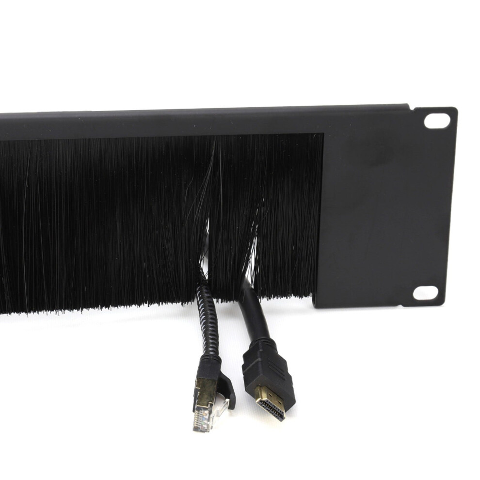 Kenable Half Frame Brush Plate Cable Management 2U For 19 Inch Data Cabinet In Black