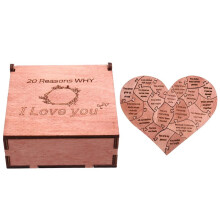 Valentines Day Heart Shape Puzzles,20 Reasons I Love You,Wooden Puzzle Gift,Heart Shaped Engraved Love Gift for Her