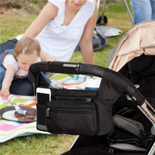 Universal Stroller Bag with Insulated Cup Holder,Large-Capacity Stroller Storage Bag, Waterproof,Shoulder Strap and Hook 2