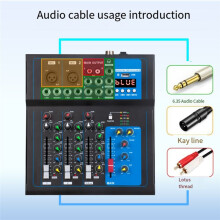 DJ-Audiomixer, 4-Kanal-Soundmischpult mit USB-MP3-Buchse, 12-V-Stromversorgung für Computeraufnahmen und Live-US-Stecker