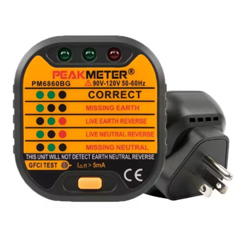 PEAKMETER US Plug Ground Checker PM6860EU Socket Tester with 30mA RCD Phase Detection Circuit Breaker Finder 2