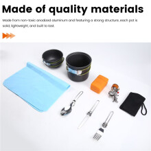 Camping Cookware Mess with Pot Stove and Carry Mesh Bag Great for Backpacking Outdoor Camping Hiking and Picnic Green