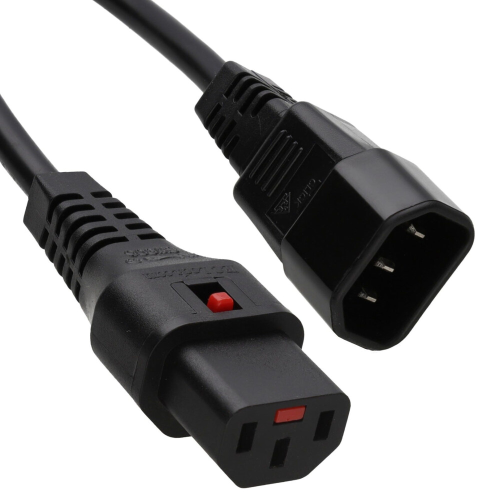 Locking Iec C13 To C14 Kettle Extension Lead 10A Mains Power Cable 0.5M Black 5054338125121