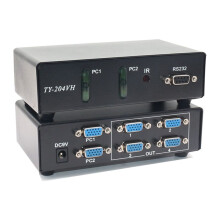 2 in 4 Out VGA Splitter Switcher Video Game Distribution 350MHz Support 1920x1440 with IR Remote Control US PLUG