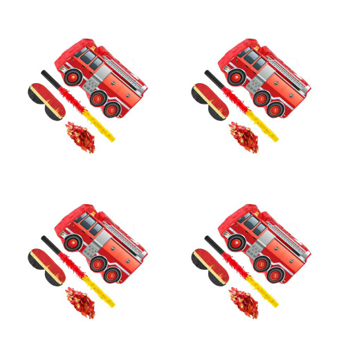 4Ensembles Décorations Pinata Camion De Pompiers Rouge Papier,