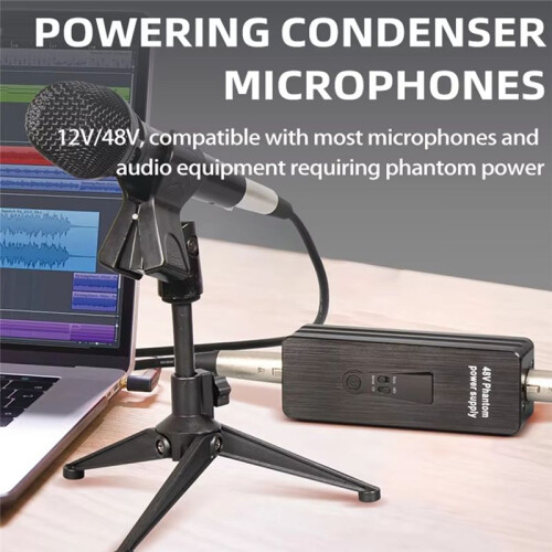 Phantom Power Supply 48V Microphone Amplifier Rechargeable Portable for Condenser Microphones Preamp Record Studio