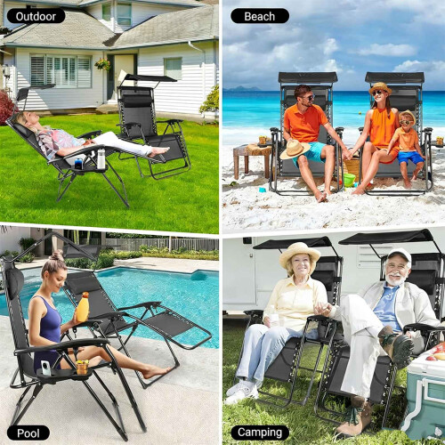 Birchtree BIRCHTREE Set of 2 Sun Recliner with Canopy SR06 Black 1