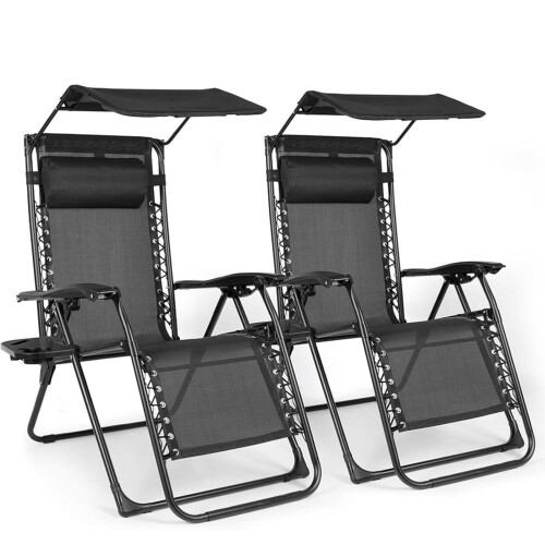 Birchtree BIRCHTREE Set of 2 Sun Recliner with Canopy SR06 Black