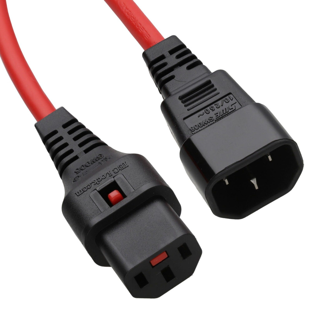 Locking Iec C13 To C14 Kettle Extension Lead 10A Mains Power Cable 1M Red 5054338125183