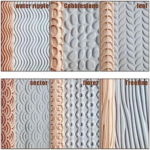 Set van 6 Wood Clay Modeling Pattern Rollers Kit, Clay Rolling Pin Textured Hand Roller Houten Handvat Aardewerk Tools Set 2