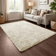 (Cream) Shaggy Rug 140x200cm (4.6ftx6.6ft) Luxury Faux Fur Area Rug - Super Soft Durable Carpet UK