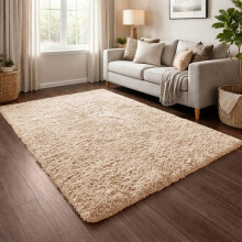 (Beige) Shaggy Rug 140x200cm (4.6ftx6.6ft) Luxury Faux Fur Area Rug - Super Soft Durable Carpet UK