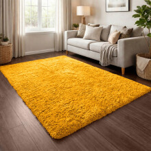 (Ochre) Shaggy Rug 140x200cm (4.6ftx6.6ft) Luxury Faux Fur Area Rug - Super Soft Durable Carpet UK