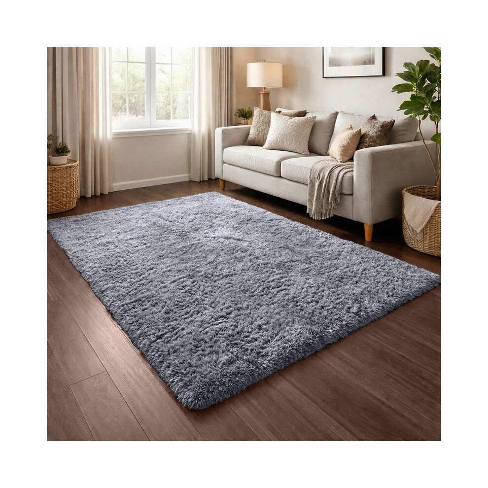 Imperial Rooms (Grey) Shaggy Rug 140X200cm (4.6Ftx6.6ft) Luxury Faux Fur Area Rug - Super Soft Durable Carpet Uk
