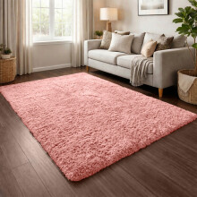 (Pink) Shaggy Rug 140x200cm (4.6ftx6.6ft) Luxury Faux Fur Area Rug - Super Soft Durable Carpet UK