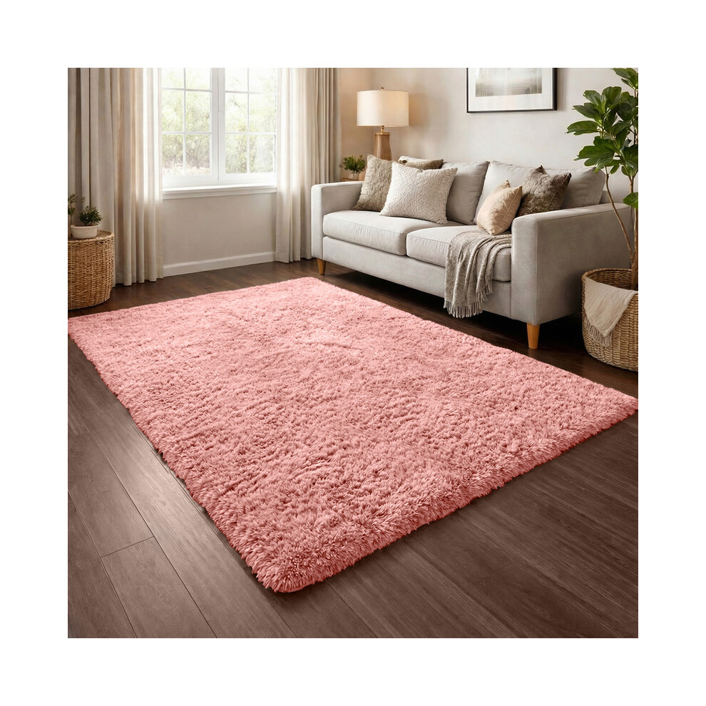 Imperial Rooms (Pink) Shaggy Rug 140X200cm (4.6Ftx6.6ft) Luxury Faux Fur Area Rug - Super Soft Durable Carpet Uk