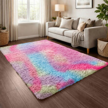 (Rainbow) Shaggy Rug 140x200cm (4.6ftx6.6ft) Luxury Faux Fur Area Rug - Super Soft Durable Carpet UK