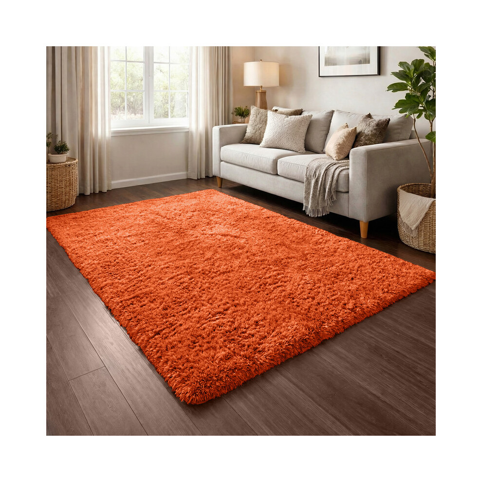 Imperial Rooms (Rust) Shaggy Rug 140X200cm (4.6Ftx6.6ft) Luxury Faux Fur Area Rug - Super Soft Durable Carpet Uk