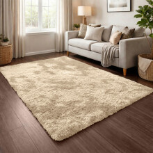 (Tie Dye Cream) Shaggy Rug 140x200cm (4.6ftx6.6ft) Luxury Faux Fur Area Rug - Super Soft Durable Carpet UK
