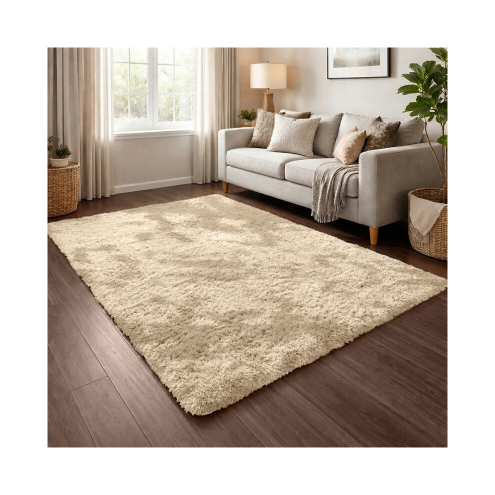 Imperial Rooms (Tie Dye Cream) Shaggy Rug 140X200cm (4.6Ftx6.6ft) Luxury Faux Fur Area Rug - Super Soft Durable Carpet Uk