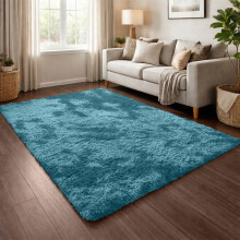 (Tie Dye Teal) Shaggy Rug 140x200cm (4.6ftx6.6ft) Luxury Faux Fur Area Rug - Super Soft Durable Carpet UK