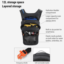 Zaino Idrico da 12L per Escursionismo e Ciclismo – Nylon, Traspirante, Riflettente