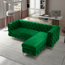 (Green, Right Hand Chaise) Luxury 3 Seater L Shaped Chaise Corner Sofa Plush Velvet Left Right Hand Facing Suite Settee Couch