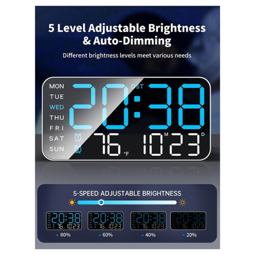 8.4In Large Digital Wall Clock,Led Alarm Clock with  Digits, Date, Temperature, DST, for Room, Bedroom, Gift, 2
