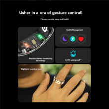 Ring with GestureControl Heart Rate Blood Oxygen Monitor Sleep Stress Detection Multisport Modes Fitness Tracker,C