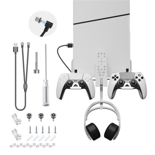 Wall Mount Storage Bracket Space-Saving Stand with Gamepad and Headphone Holder for   5 Slim White 2