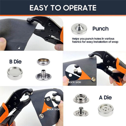 Snap Fastener Kit Adjustable Pliers for Snap Buttons,Snap Fastener Tool Kit with Snap Button Set for Boat Covers,CanvasA 2