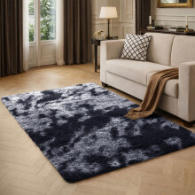(Tie Dye Grey) Shaggy Rug 140x200cm (4.6ftx6.6ft) Luxury Faux Fur Area Rug - Super Soft Durable Carpet UK