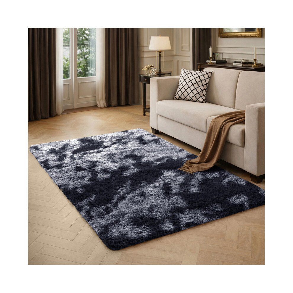 Imperial Rooms (Tie Dye Grey) Shaggy Rug 140X200cm (4.6Ftx6.6ft) Luxury Faux Fur Area Rug - Super Soft Durable Carpet Uk