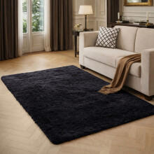 (Black) Shaggy Rug 140x200cm (4.6ftx6.6ft) Luxury Faux Fur Area Rug - Super Soft Durable Carpet UK