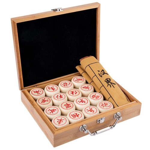 Folding Wooden Checkers & Chess Set Bamboo Storage Box Assorted 1